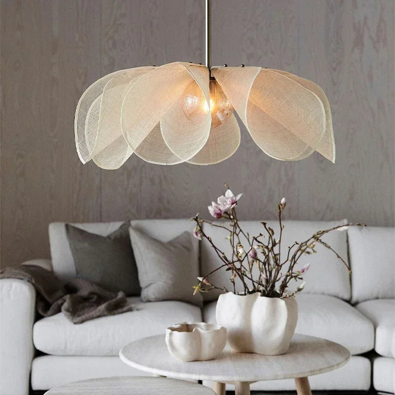 Vintage Hanglamp van Stof met Warm Witte LED Verlichting – Verstelbare Kabel