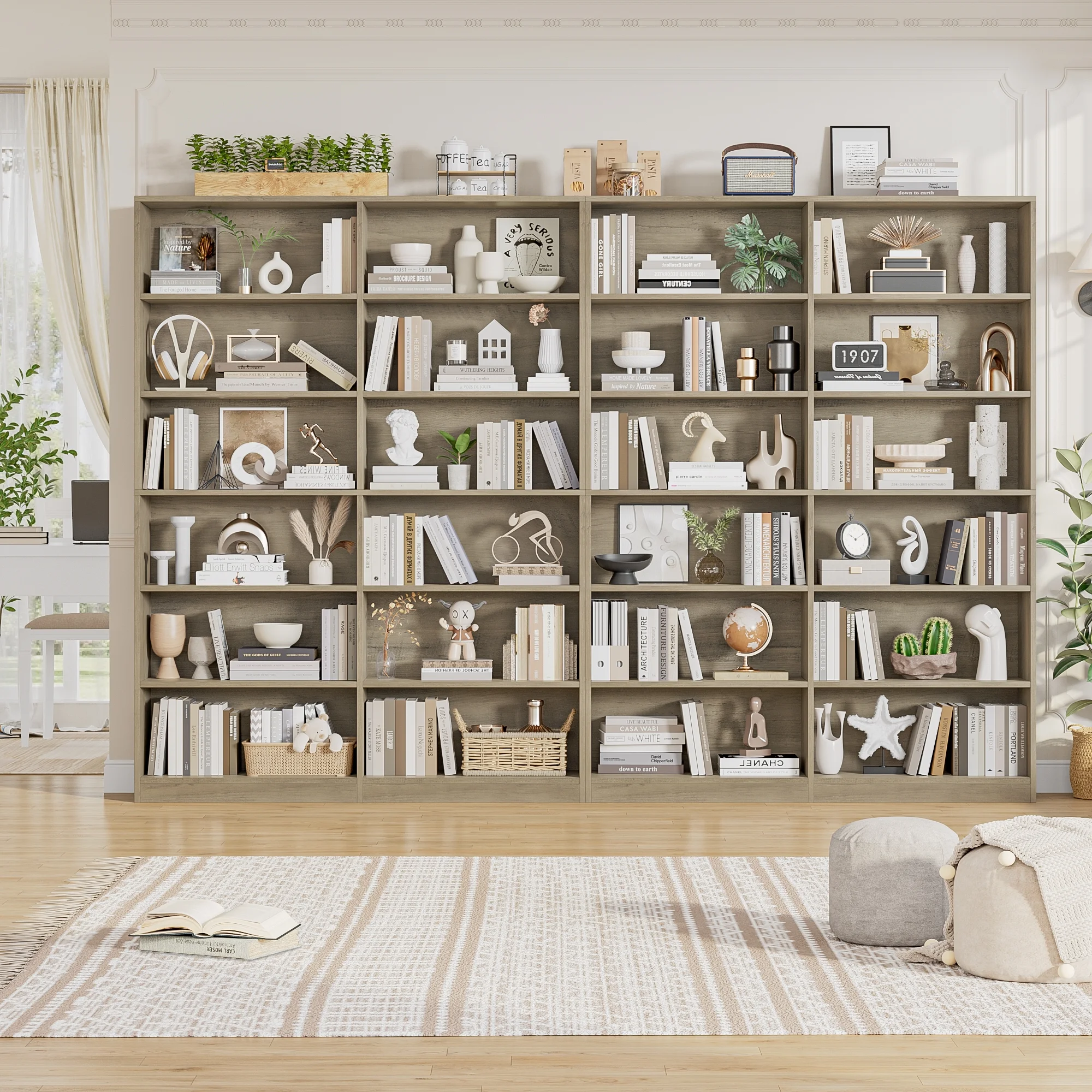 Homfa 74.3�� Double Wide 6-Tier Bookcase, Extra Large Wooden Freestanding Display Bookshelf for Home Office Living Room, White - Image 39