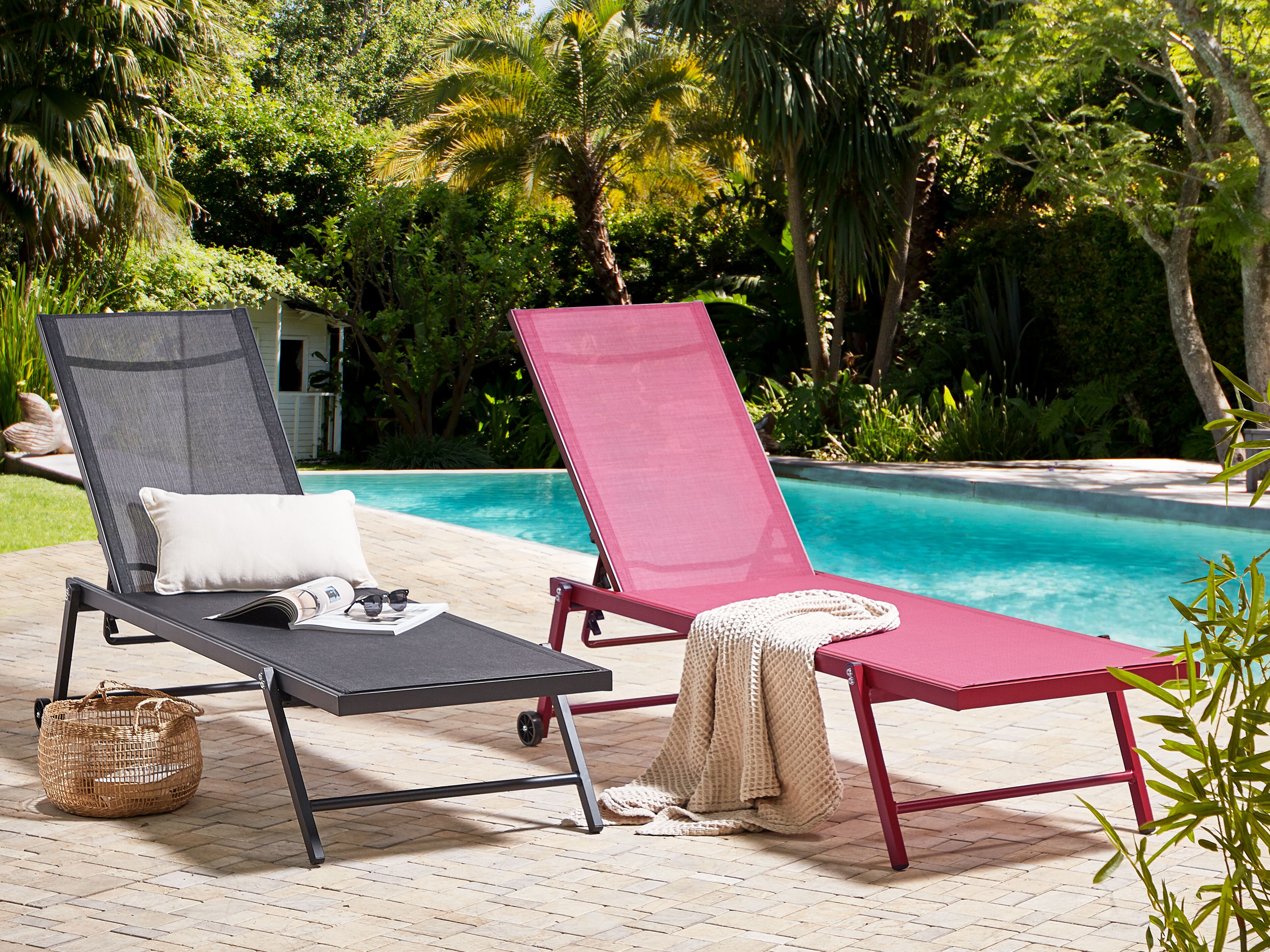 Sun Lounger PORTOFINO Reclining Metal Burgundy