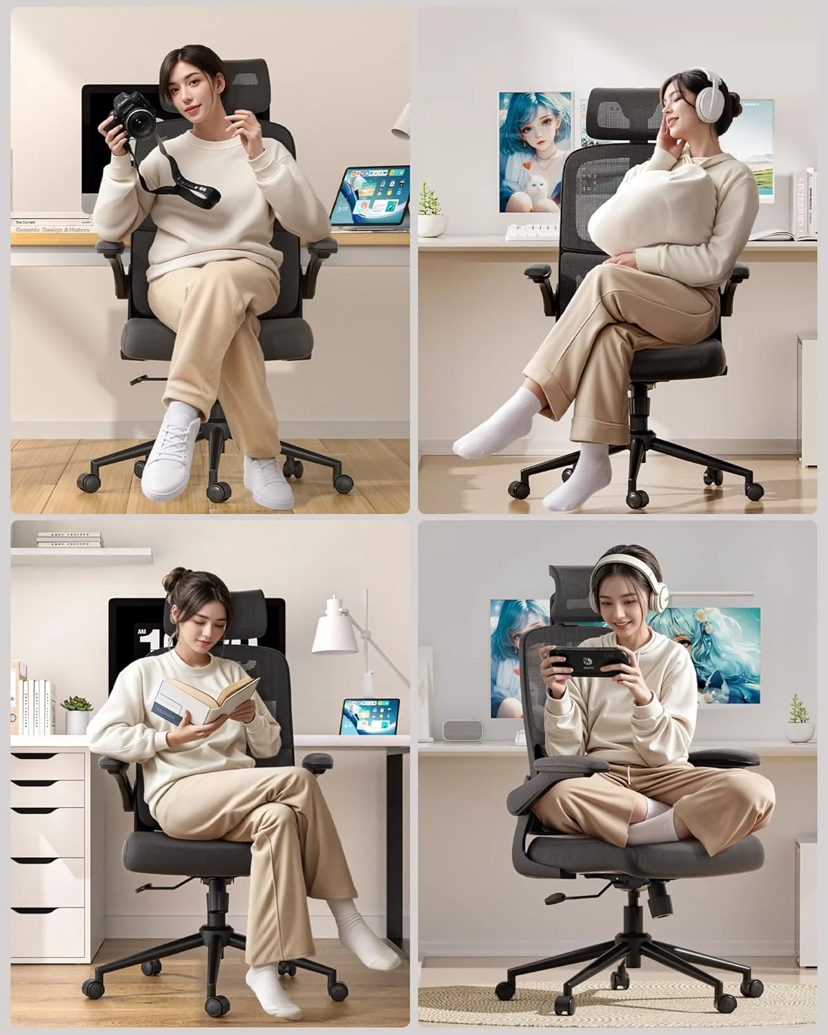 Hbada P1 Ergonomic Office Chair, Desk Chair with Adjustable Lumbar Support, Home Office Desk Chair with 2D Headrest, Flip-up Armrest, Swivel Computer Chair, Black - Image 2