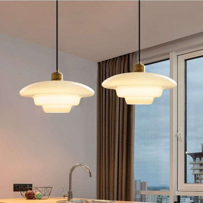 Ivorylight – Elegante Ivoor Glazen Hanglamp met Verstelbaar Snoer