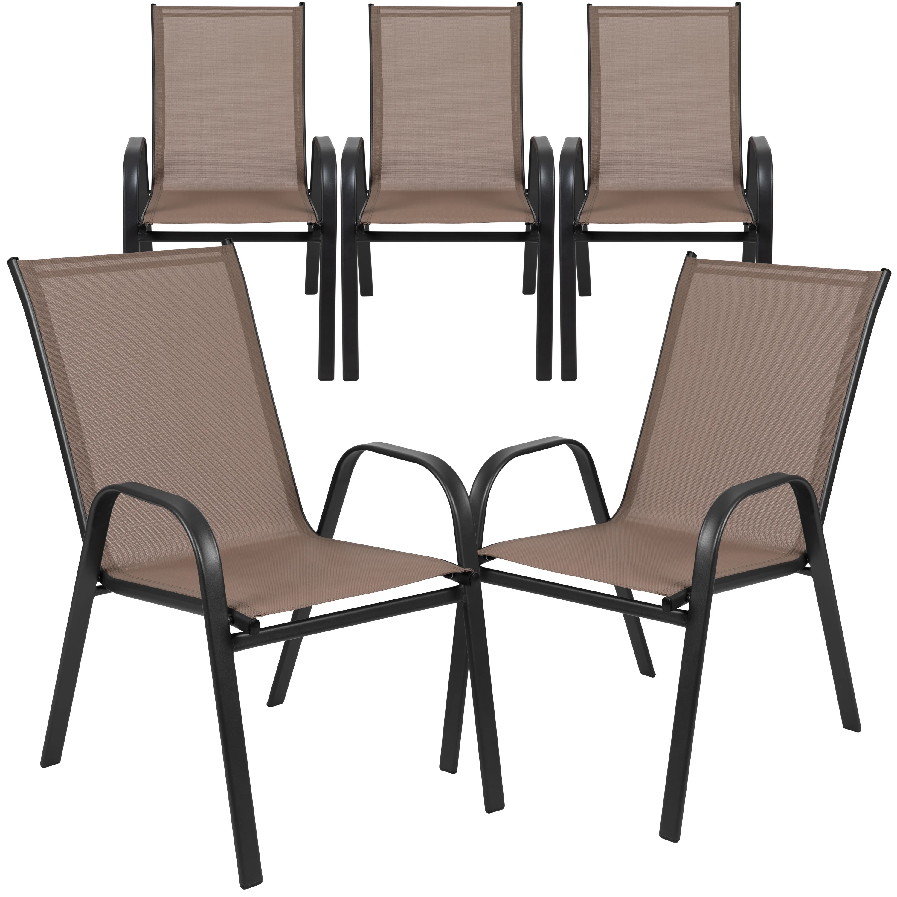 BizChair 5 Pack Black Outdoor Stack Chair with Flex Comfort Material and Metal Frame - Image 19