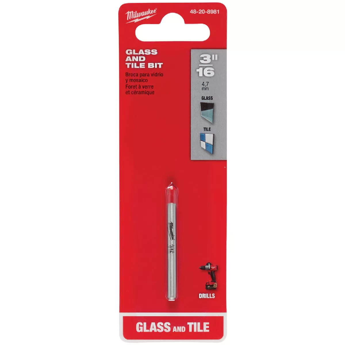 Milwaukee 3/16 In. Glass and Tile Bit