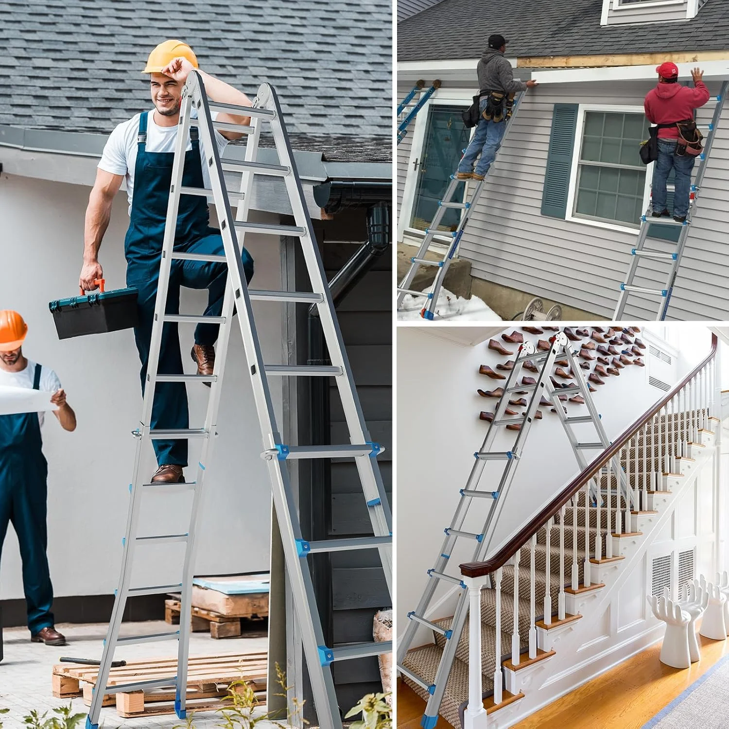 LUISLADDERS Ladder, A Frame 6 Step Ladder Telescoping Ladder, 22 Ft Reach Height Muti Position Folding Ladder Flared Leg & Wheels Design, 330 lbs Capacity Extension Ladder for Household Outdoor Work - Image 10