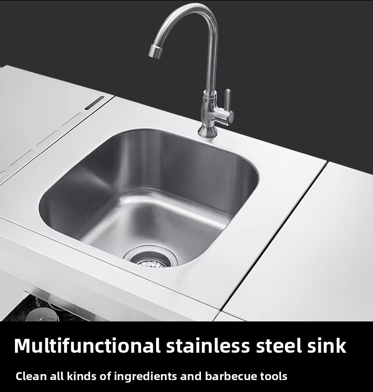 Premium Korean Style Outdoor Kitchen Gas BBQ Grill Stainless Steel 6+1 Burner Refrigerator Sink Tap Cabinet Trolley Electronic