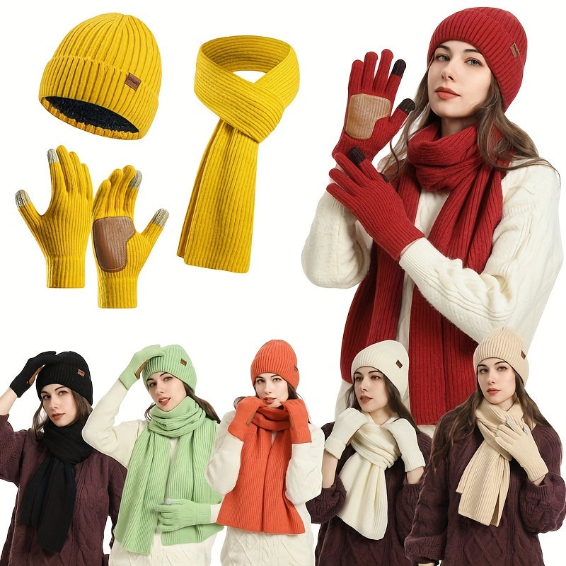 Gezellige Gebreide Winteraccessoireset met Muts, Sjaal en Handschoenen – Dikke Warme Stoffen voor Ultieme Comfort en Stijl