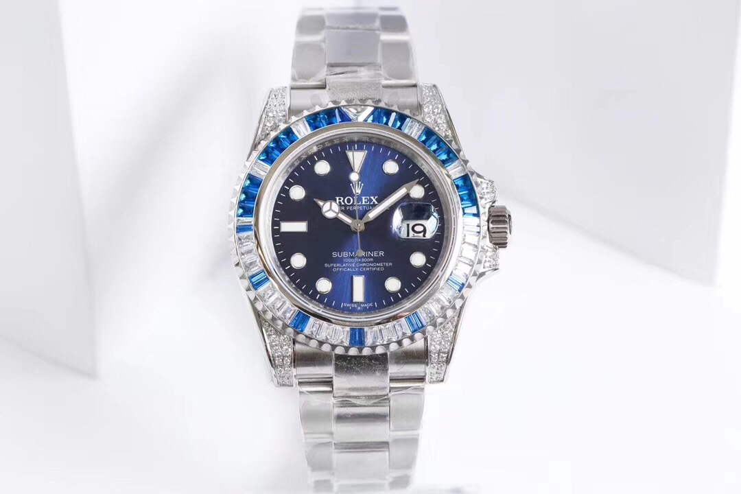 Rolex Submariner Customized with Diamonds-Blue Diamonds-40MM(1:1 replica) - Top club