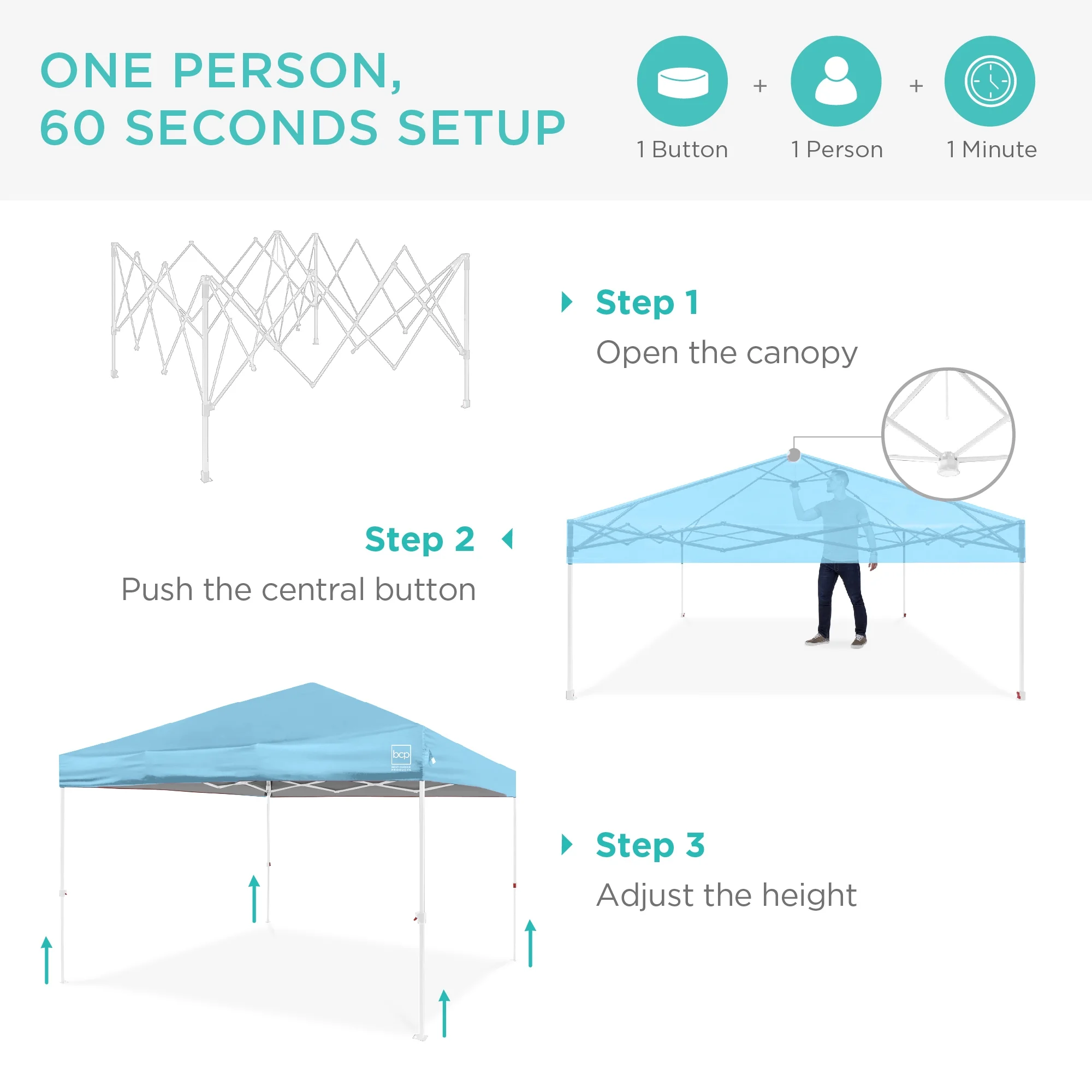 Best Choice Products 10x10ft Easy Setup Pop Up Canopy w/ 1-Button Setup, Wheeled Case, 4 Weight Bags - White - Image 147