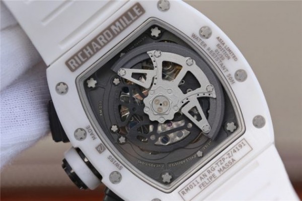 Replica Richard Mille RM011 White Ceramic Felipe Massa White Inner Bezel White Rubber Strap A7750 - Top club