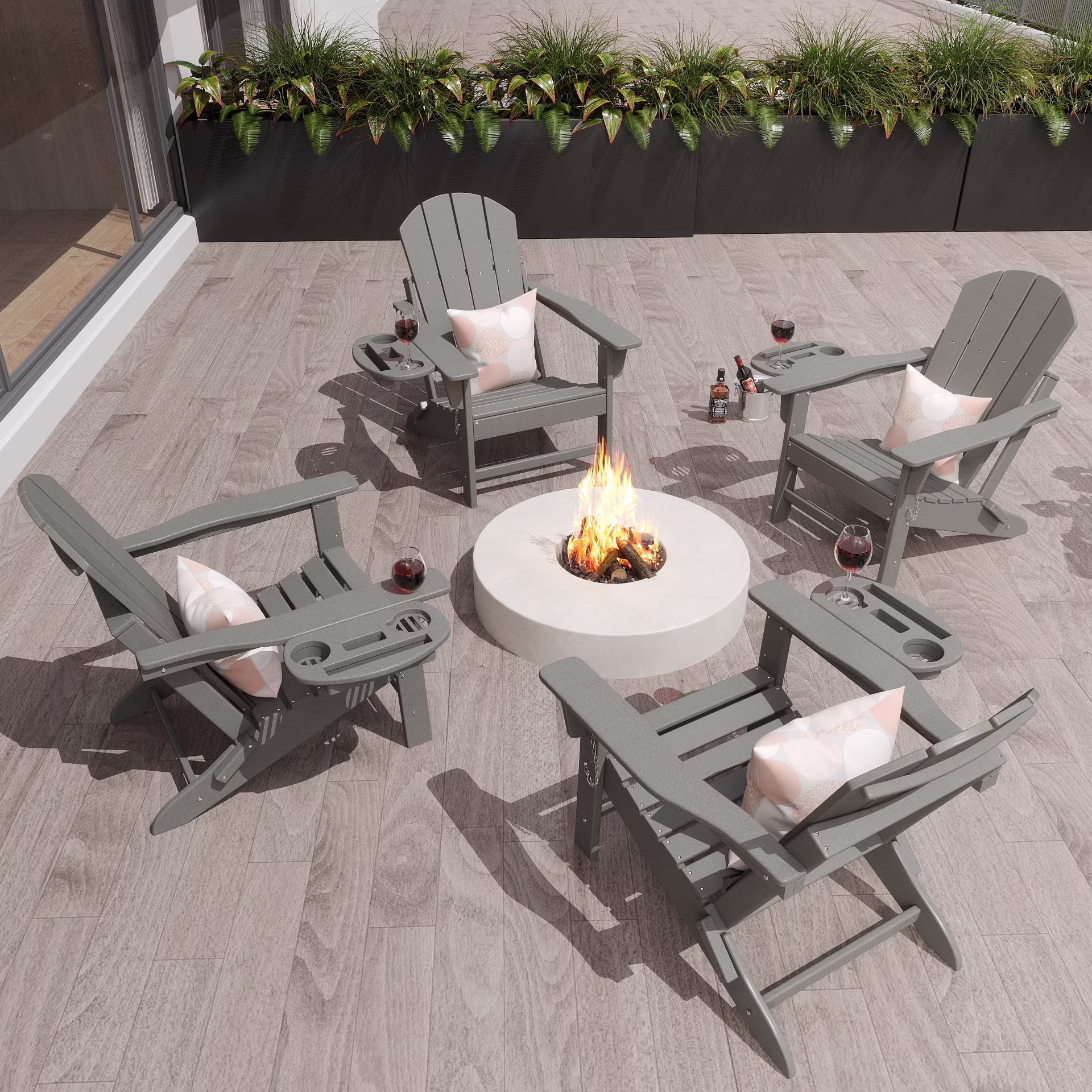 FOOWIN HDPE Plastic Adirondack Chairs Set of 4, Black - Image 3