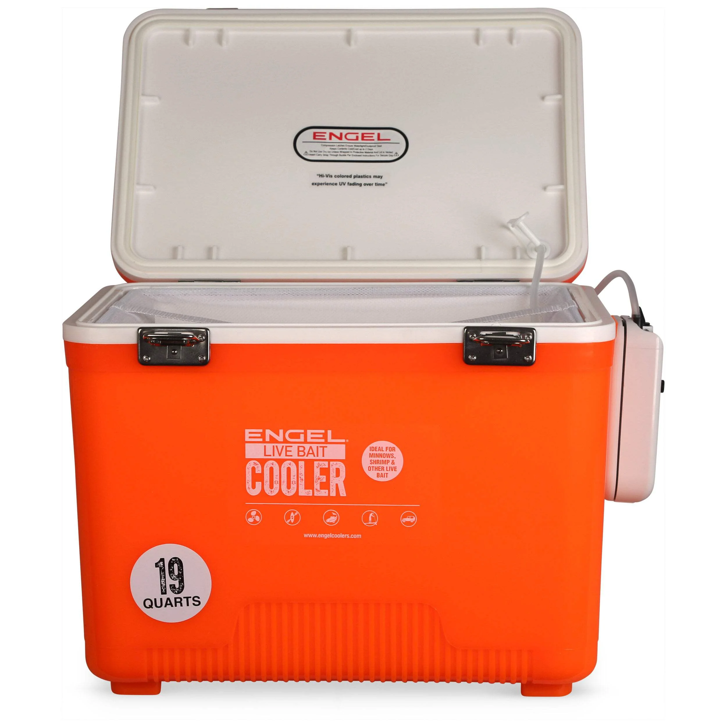Engel 19qt Live Bait Drybox/Cooler w/ 2 Speed Aerator Pump and Net White (2025) - Image 6