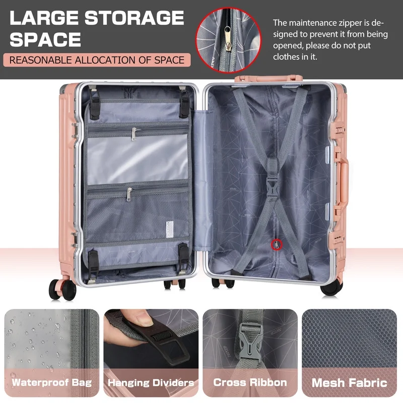 Luggage Aluminium Frame PC ABS Hardshell Suitcase with Spinner Wheels TSA Lock Zipperless Luggage 28 inch Silver - Image 51