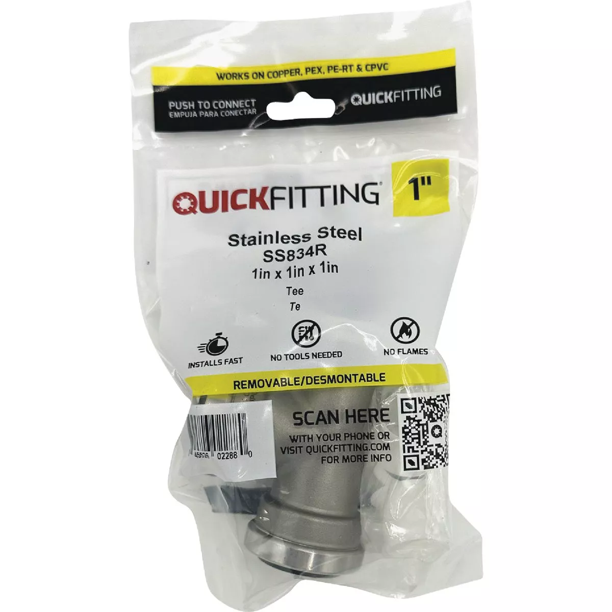 QuickFitting 1 In. x 1 In. x 1 In. Push-to-Connect Stainless Steel Tee