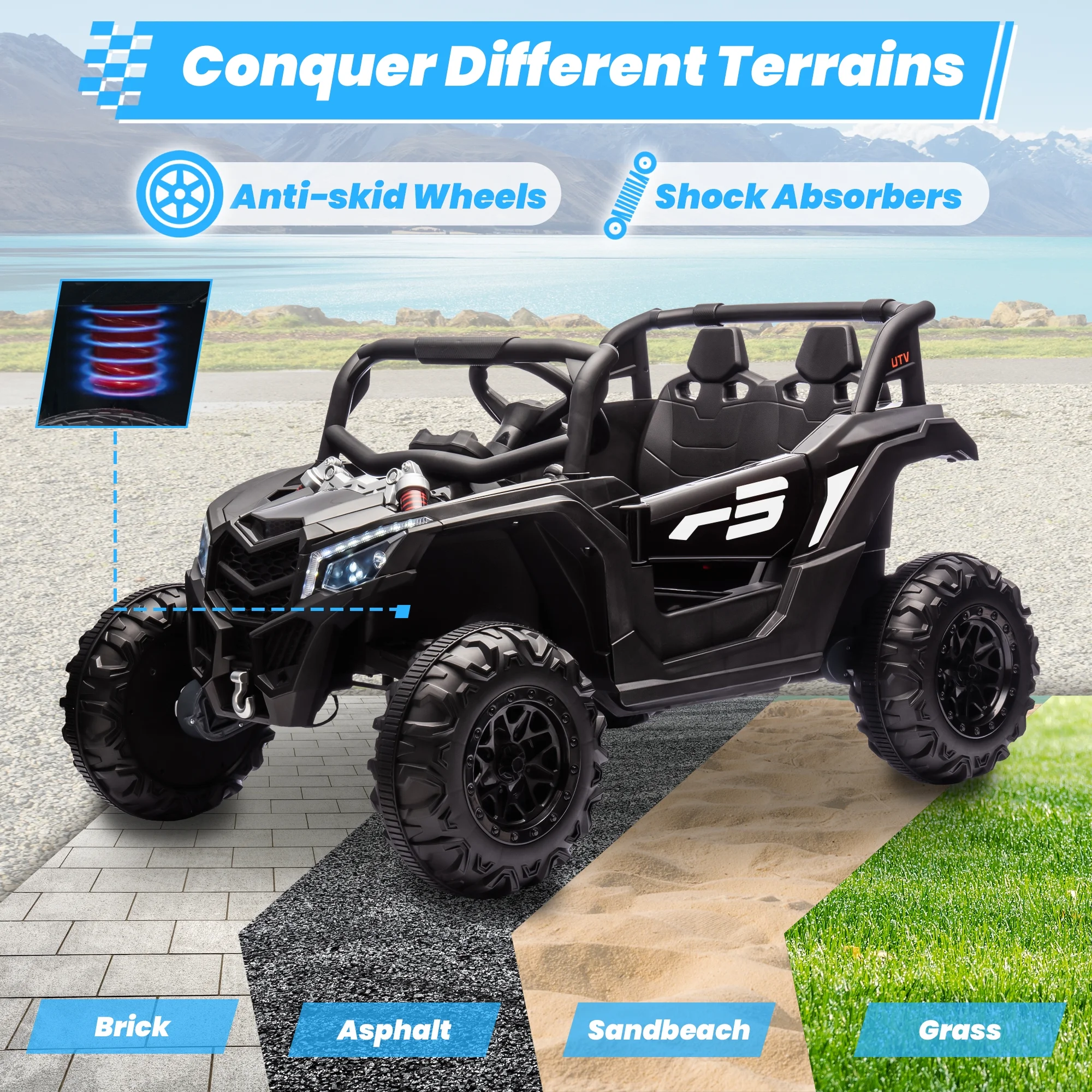 Joyracer 4WD 24 Volt Ride on Toys, 2 Seater Power Car wheels UTV with 800W Motors, Remote Control, Bluetooth Music, Spring Suspension, LED Light, Pink - Image 22