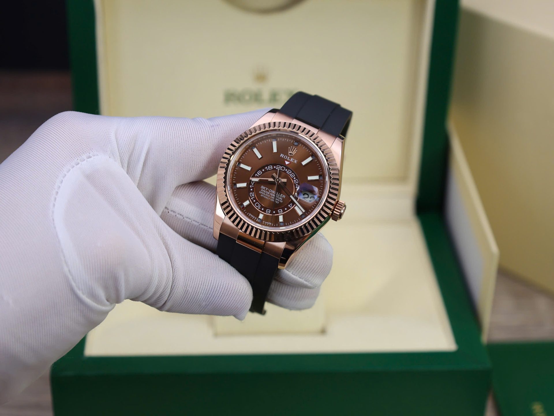 Rolex Sky-Dweller M336235 Custom Gold Wrapped Chocolate Dial 42mm - Top club