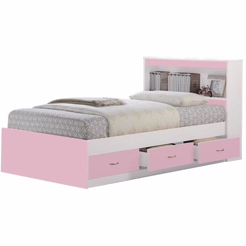 Hodedah Twin-Size Captain Bed with 3-Drawers and Headboard in White - Image 3