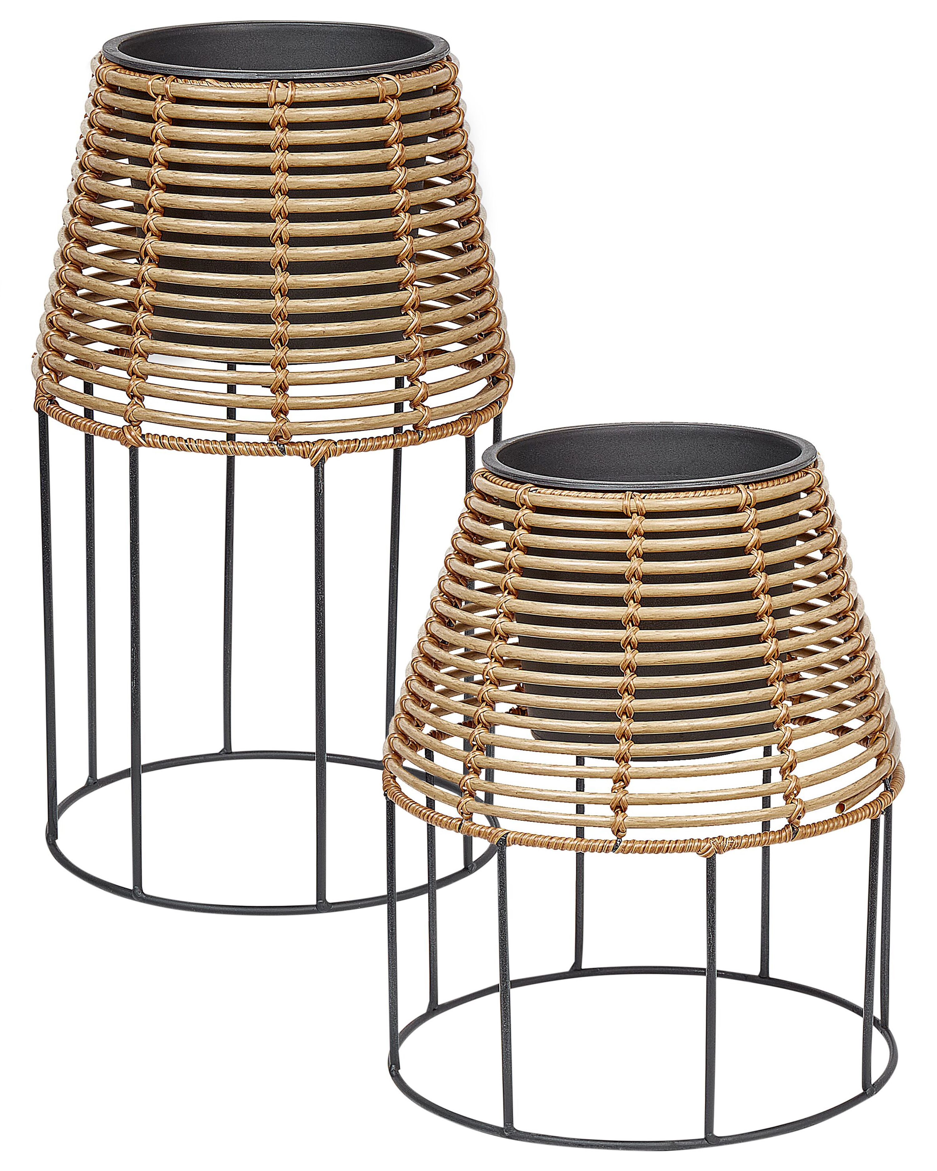 Set of 2 Elevated Plant Pots BORAGO PE Rattan 20/21 cm Natural