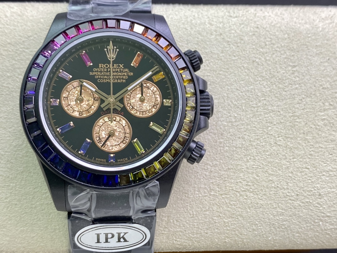 Rolex Daytona - Iridescent Diamond Modified Black Gold Dial(1:1 replica) - Elite Watch Atelier
