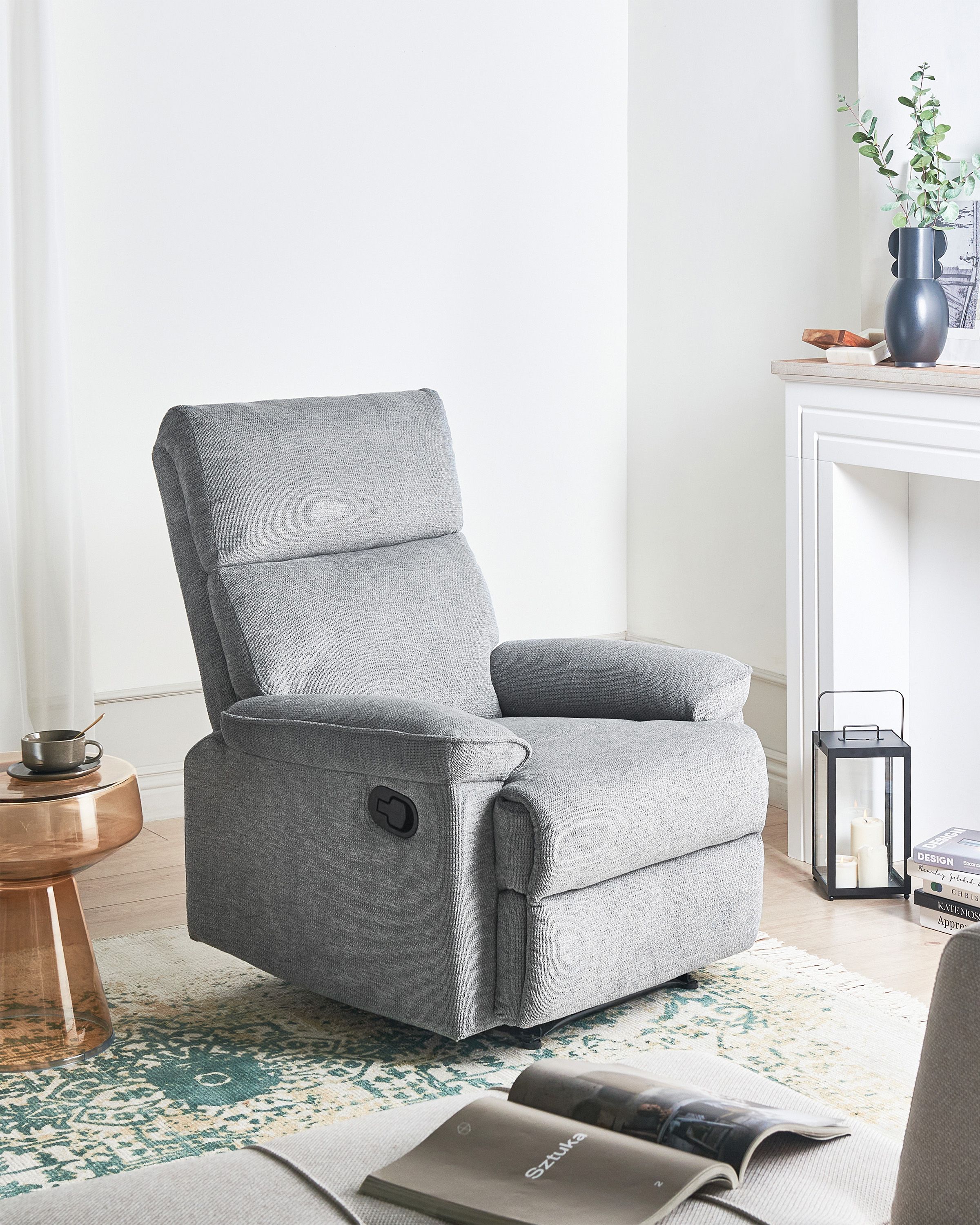Recliner Chair EVERTON with Footrest Fabric Grey