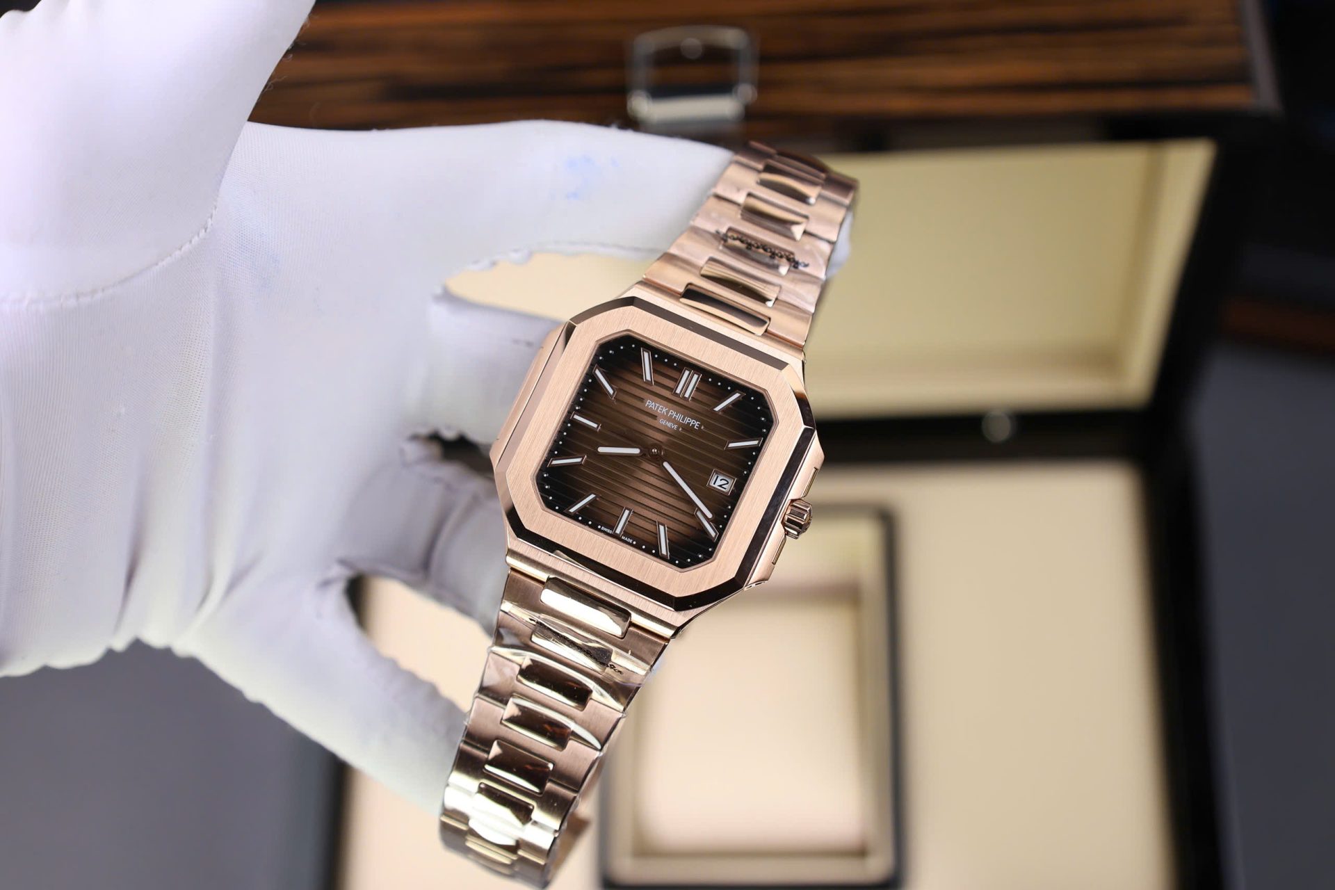 Patek Philippe Cubitus 5821 Rose Gold Replica Watch Dial Chocolate 45mm - Elite Watch Atelier