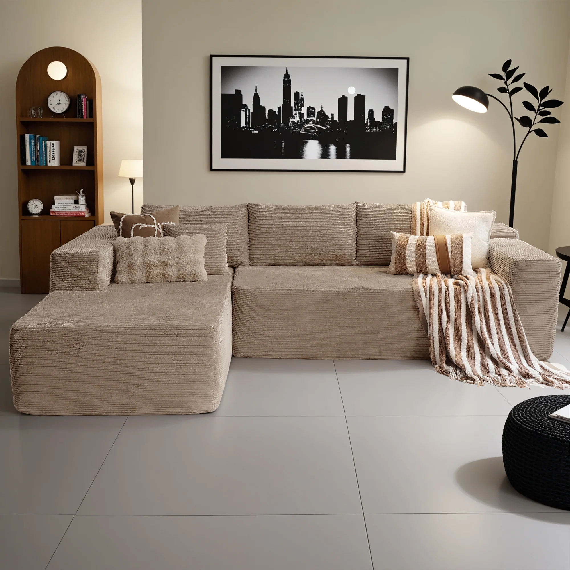 Ovios 106" L-Shaped Sectional Sofa Modern Modular Cloud Couch with Deep Seating Upholstered Sofa for Living Room Bedroom, No Assembly Required, Black(Corduroy) - Image 48