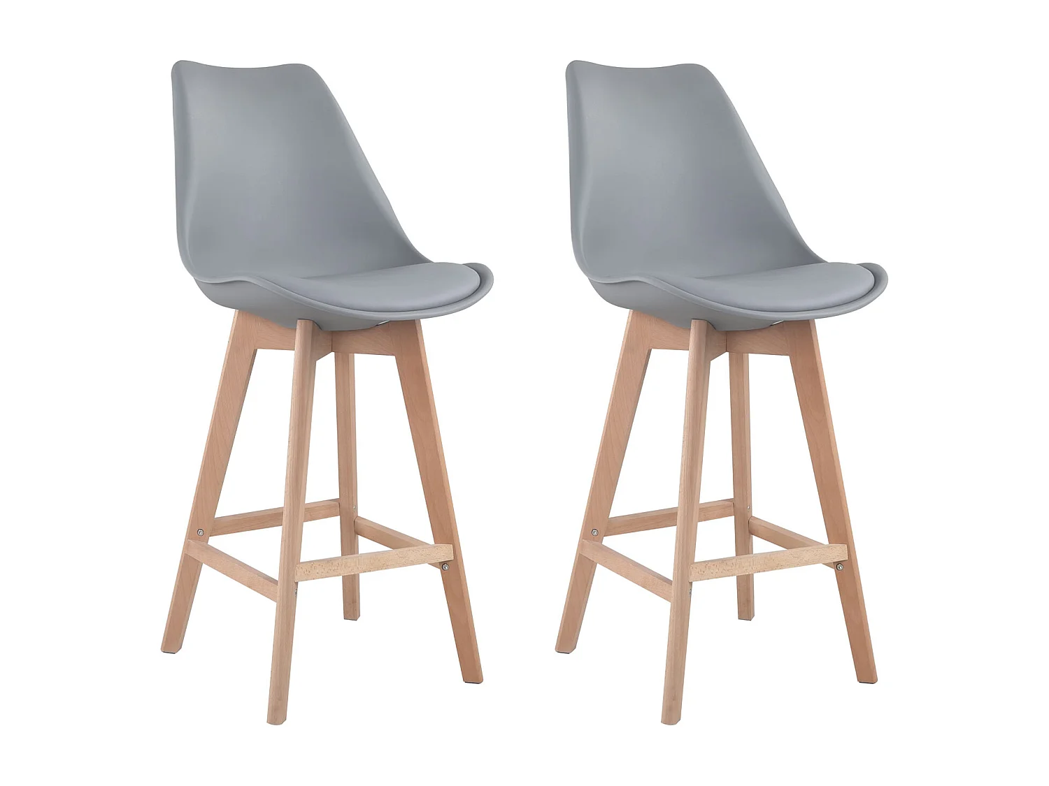 Lot de 2 tabourets scandinaves SVEN gris avec coussin - HAPPY GARDEN