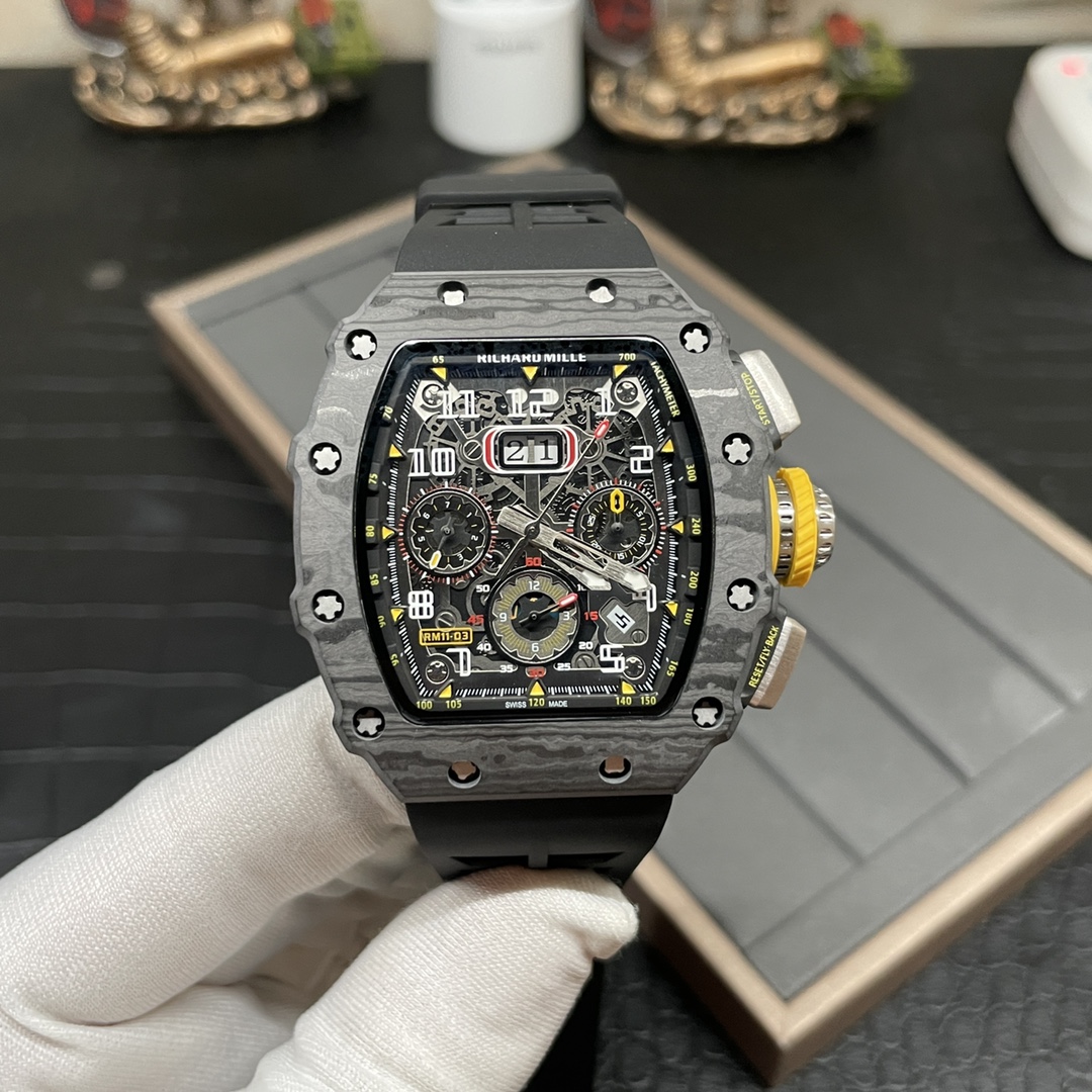 Best Richard Mille RM 11-03 Replica Watch For Men – Swiss Movement, Skeleton Dial, Carbon Fiber Case - Elite Watch Atelier