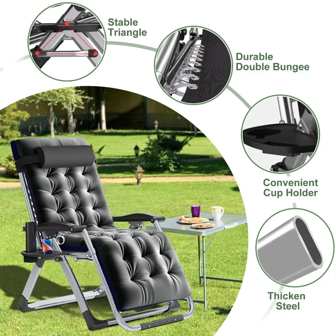 NAIZEA 2 Pack Zero Gravity Chair, Foldable Portable Lawn Recliner with Cushion, Headrest, Cup Holder, Black - Image 73