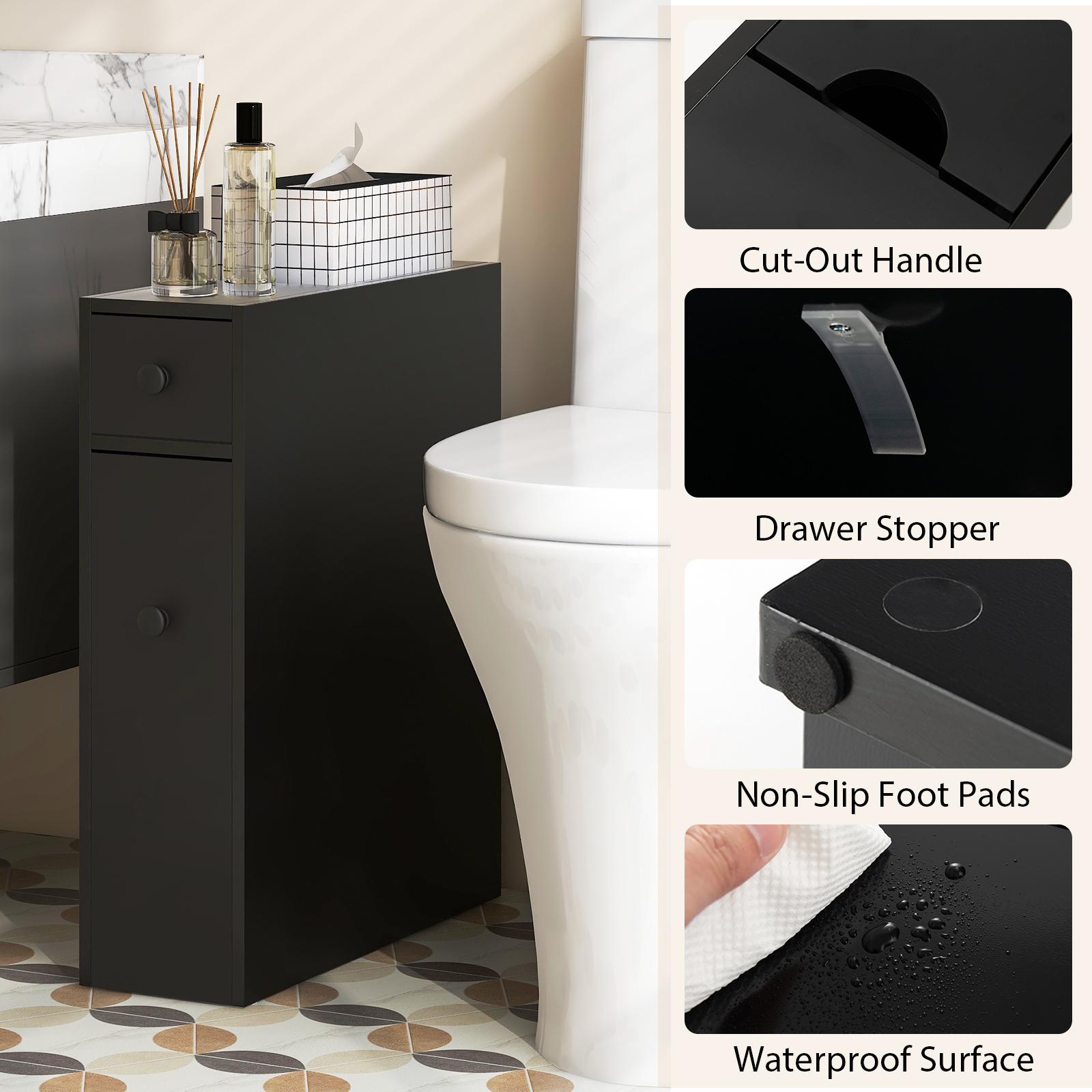 Topbuy Slim Bathroom Storage Cabinet Freestanding Toilet Paper Holder with Slide Out Drawers for Small Spaces White - Image 12