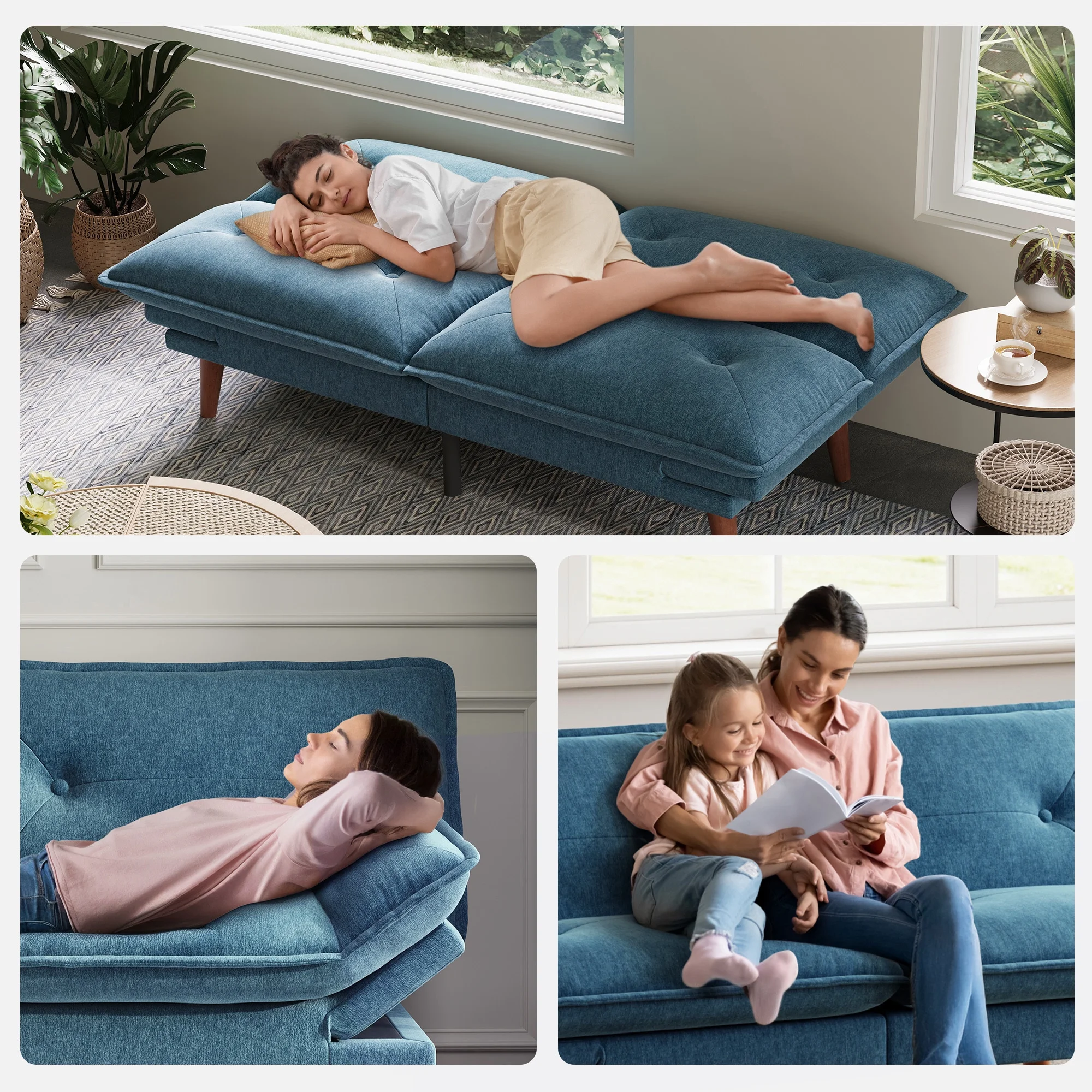 Linsy Home 70" W Chenille Convertible Futon Sofa Bed with Adjustable Armrests, Green - Image 27