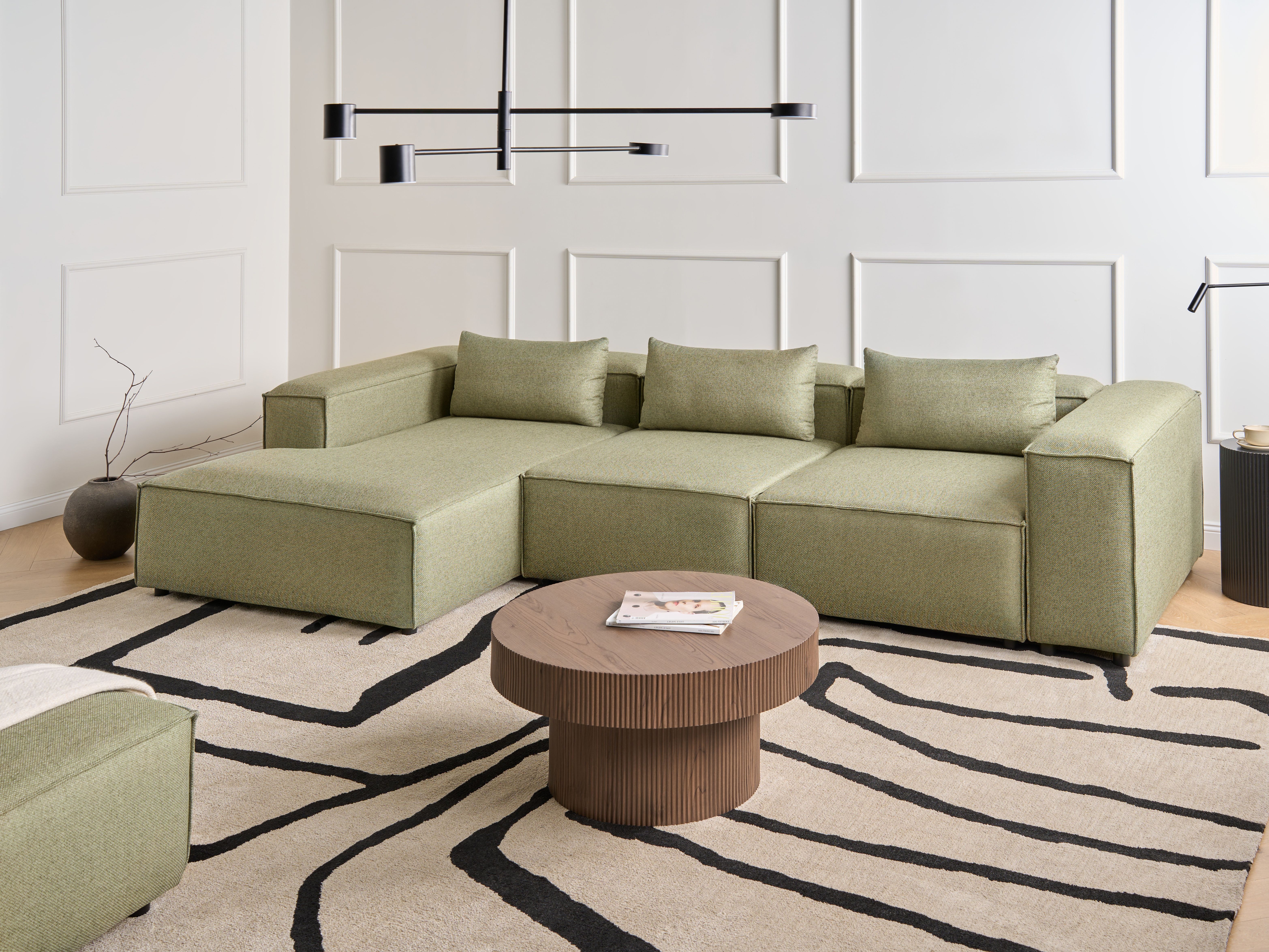 Modular Corner Sofa 4 Seater BRANDE Light Green Right Hand