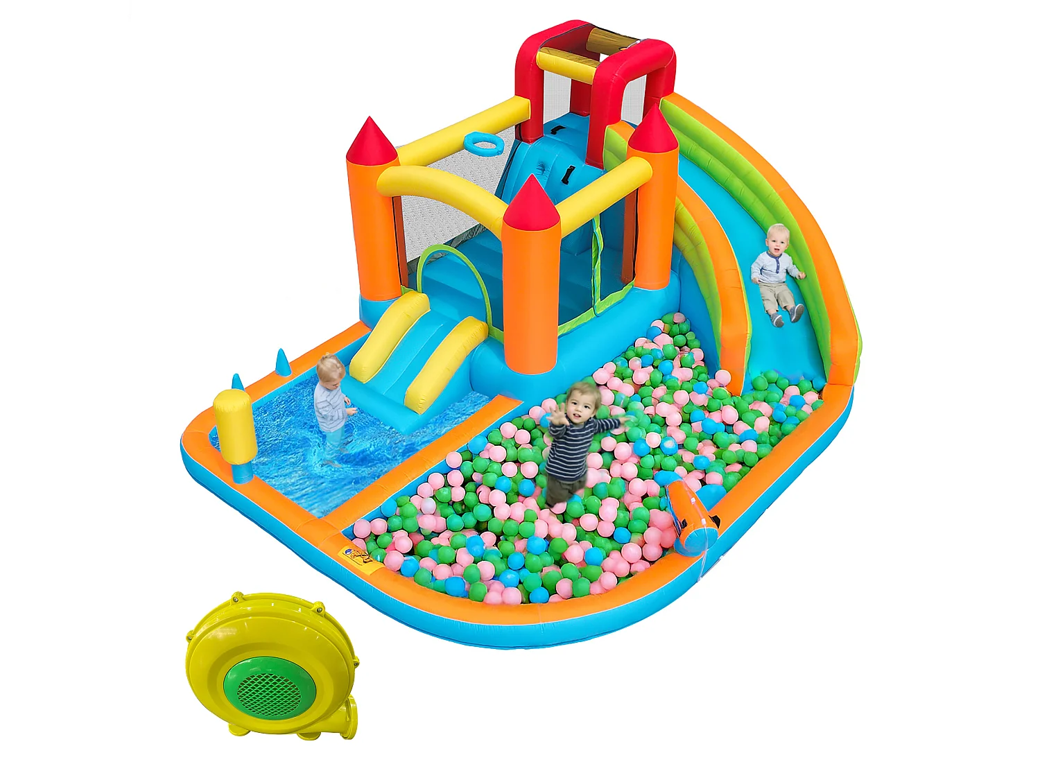 Château gonflable piscine 8 en 1 pour enfants - 460 x 343 x 190cm - en oxford - avec souffleur - orange