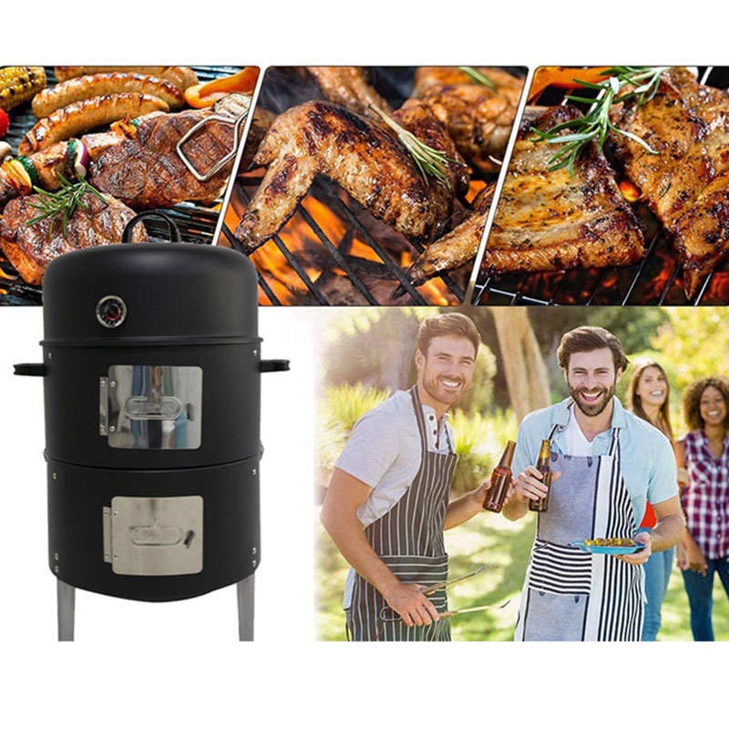 Portable Stainless Steel 3 in 1 Bertical Barrel Charcoal BBQ Smoker Outdoor Smokeless BBQ Grill