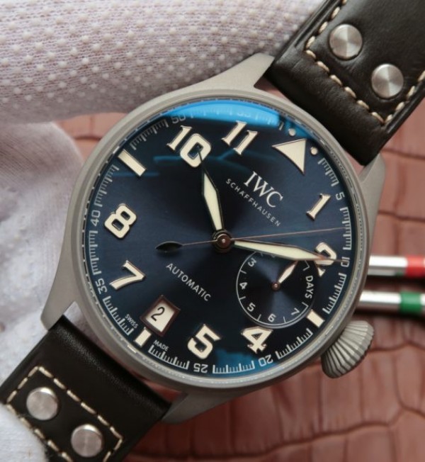 Replica IWC Big Pilot Custom Made Sandblasted Case Blue Dial Leather Strap - Elite Watch Atelier
