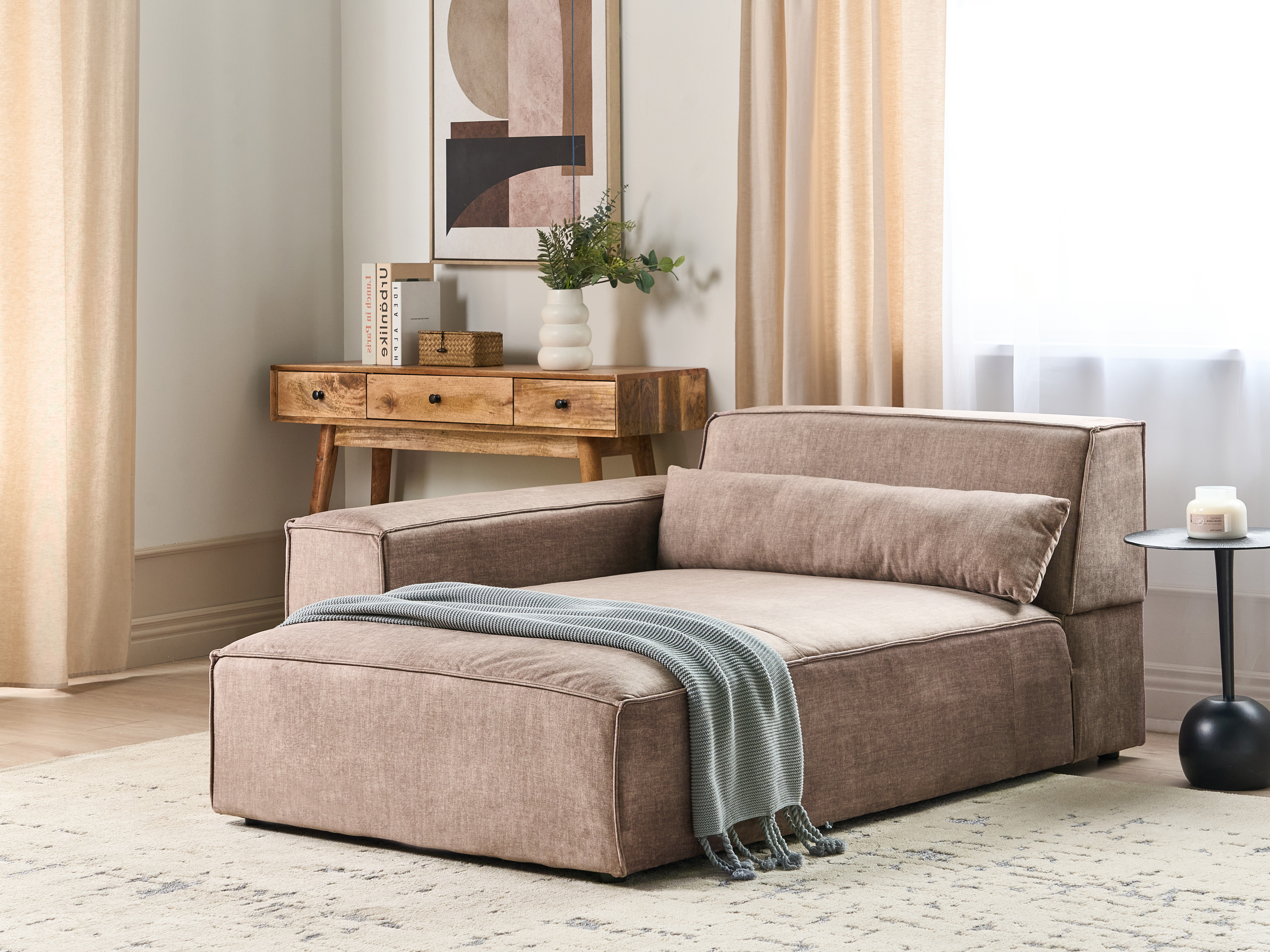 Right-Hand Chaise Lounge HELLNAR Fabric Light Brown