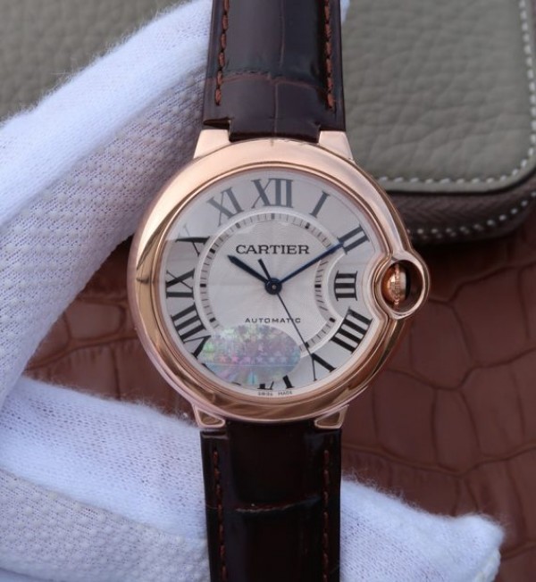 Replica Cartier V6 Ballon Bleu 36mm RG White Textured Dial Leather Strap - Top club