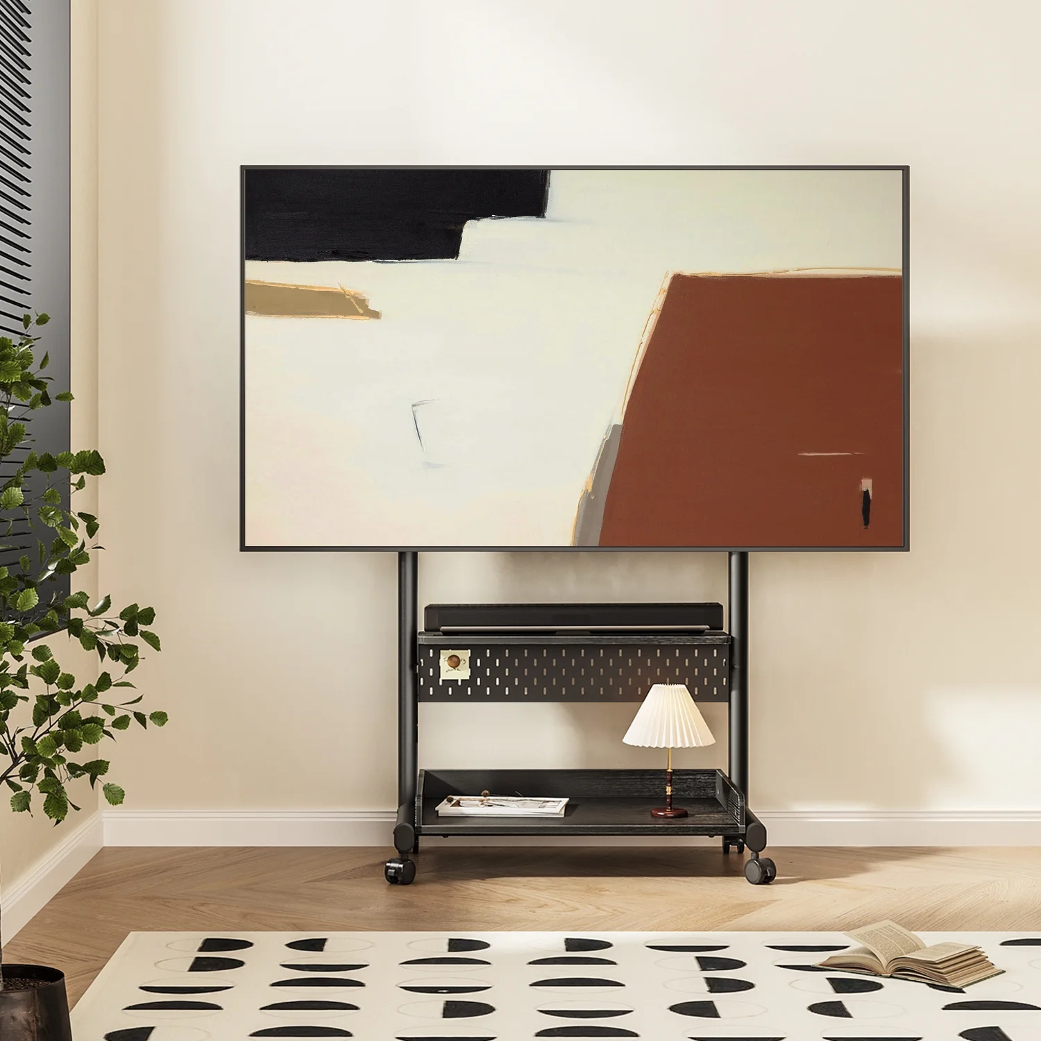 FITUEYES Rolling TV Stand with Wheels for 40-85 inch TVs, Height Adjustable Mobile TV Stand TV cart with Wooden Large Storage,White - Image 11