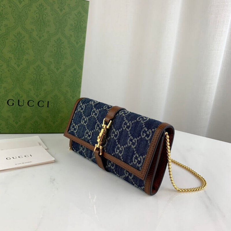 Replica Gucci Jackie 1961 Chain Wallet 652681 In Blue Denim1:1High-quality replica