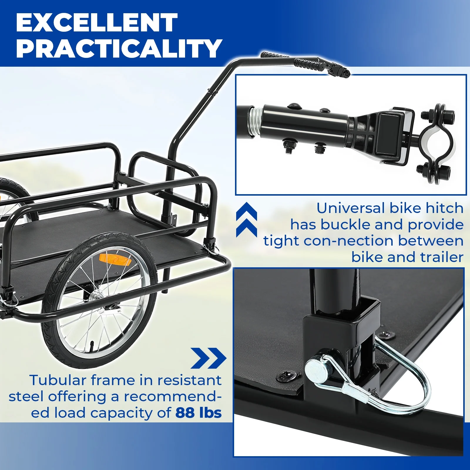 Kojem Foldable Two-Wheels Cargo Trailer Bicycle, Black - Image 3