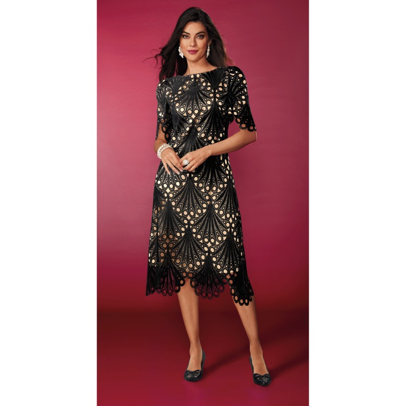 Malisa Allover Lace Women's Dress with Scallop Edging - MIDNIGHT VELVET CATALOG