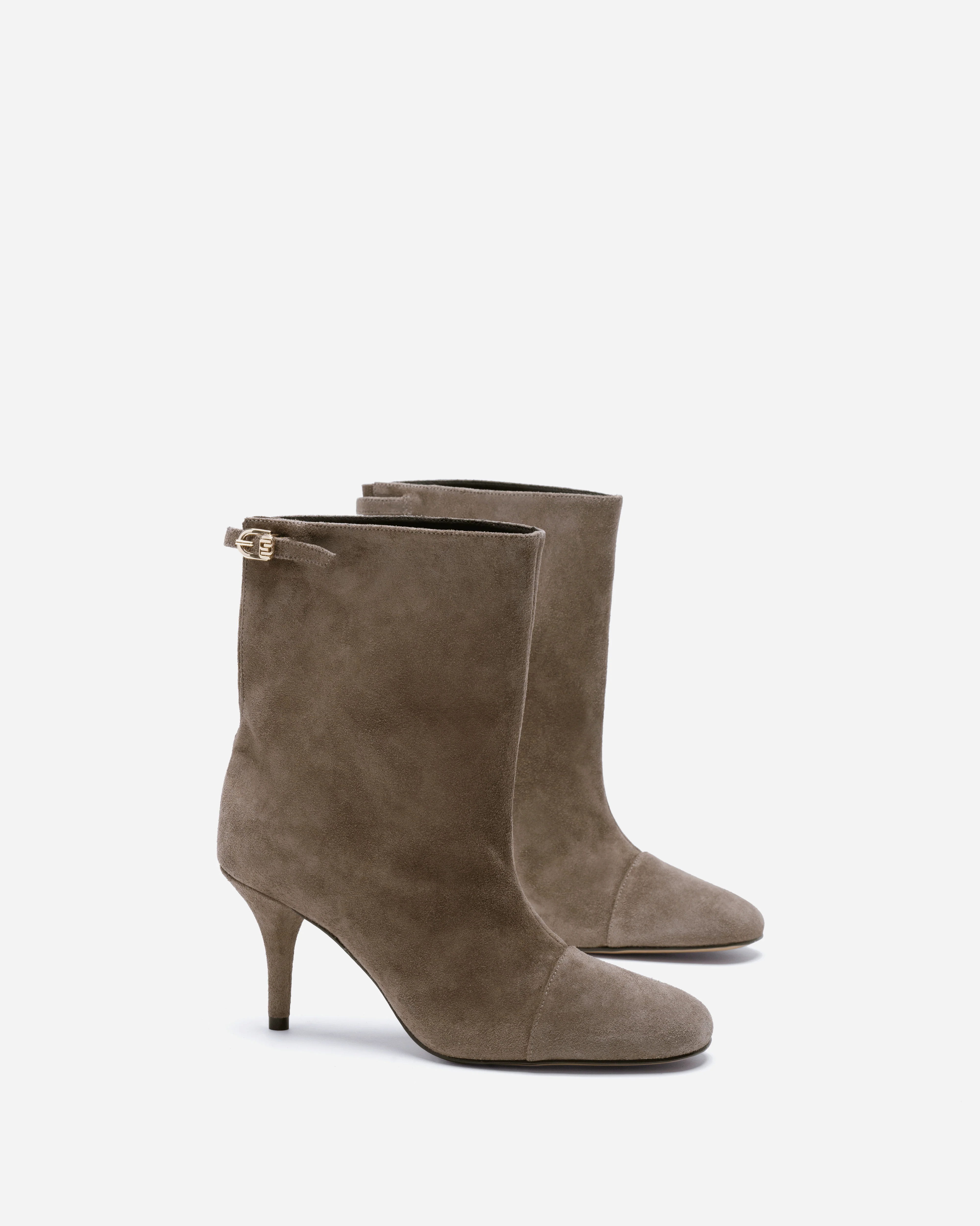 BOTTINES ANGELE/VEL - En cuir velours à talons taupe