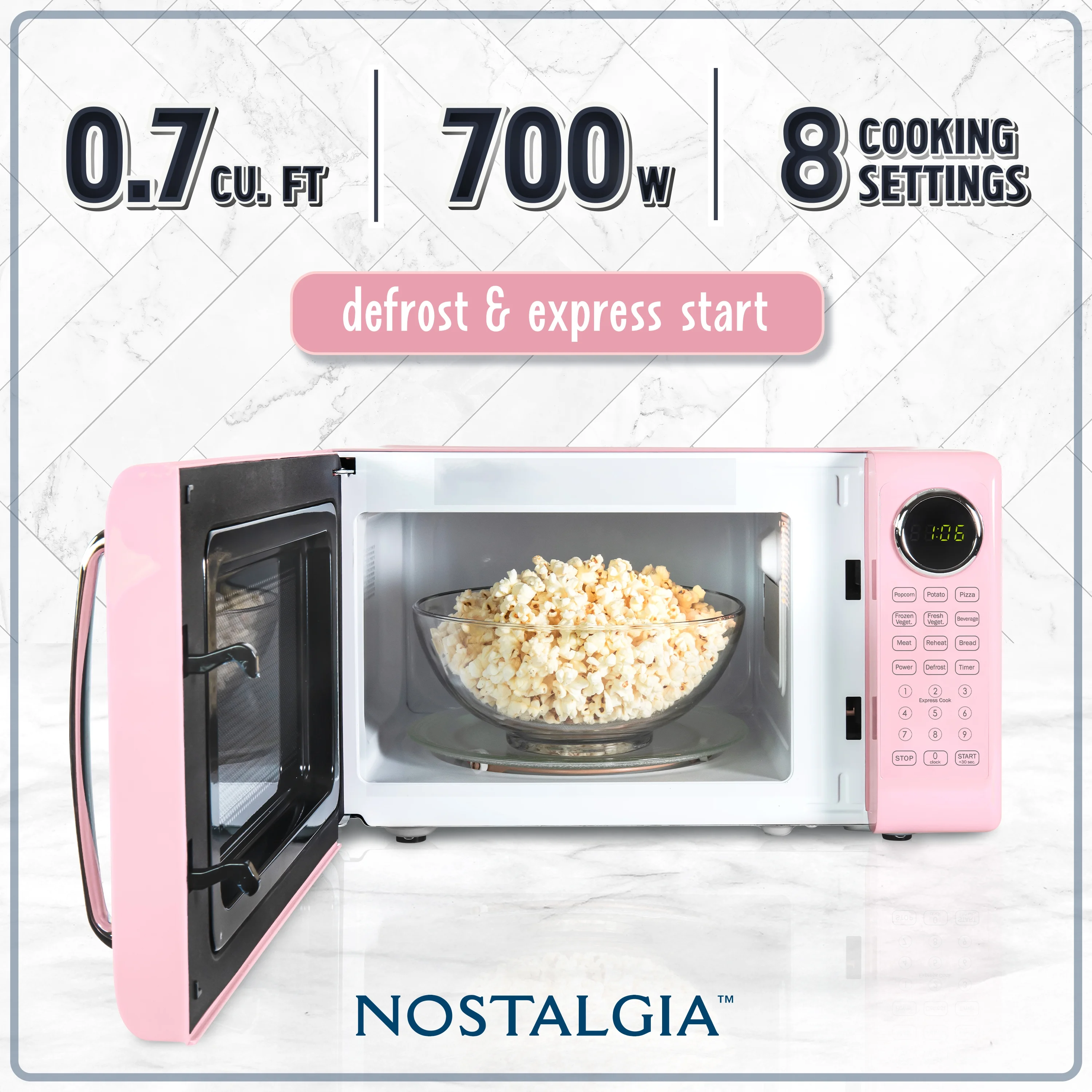 Nostalgia Retro Microwave Oven - 0.7 Cu Ft & 700-Watt Countertop Microwave with Glass Turntable, Child Safety Lock, 8 Auto-Cook Programs & Digital Clock - Aqua - Image 24