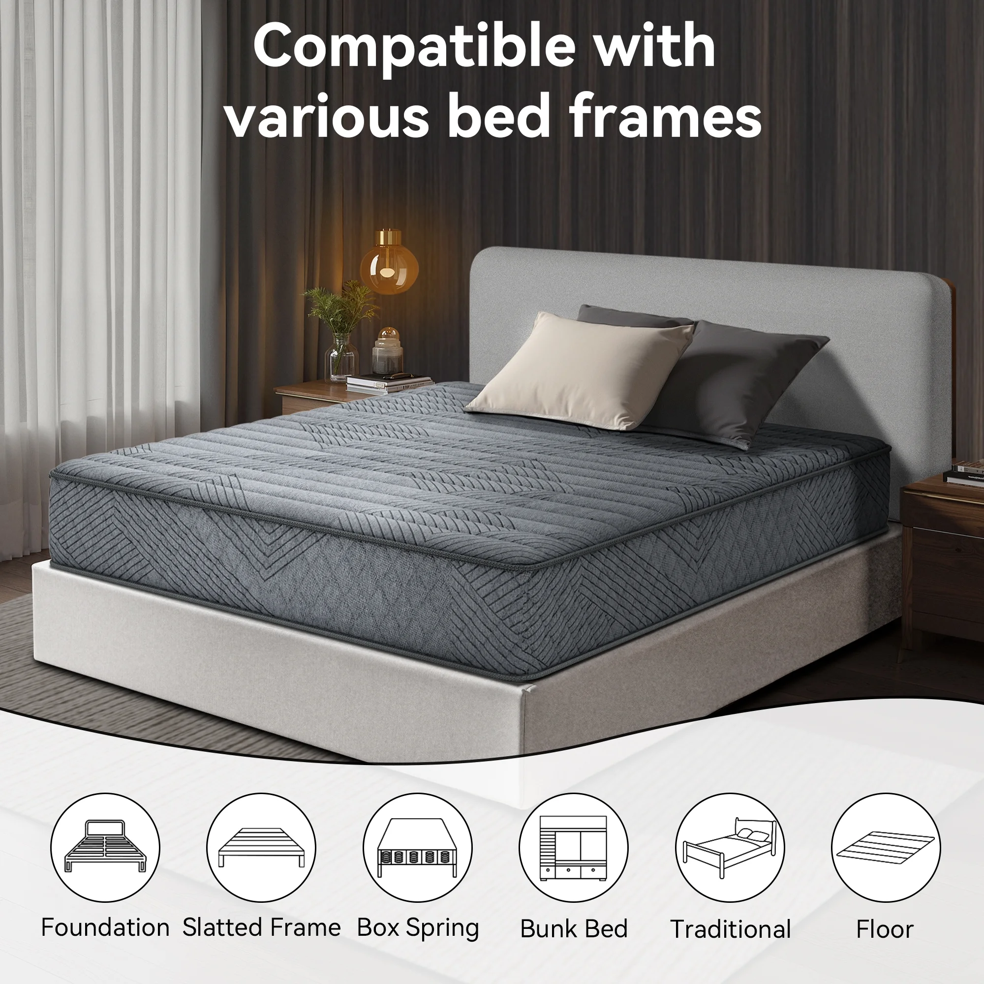 LIBORIA Queen Mattress, 10 inch Cooling Gel Memory Foam, Pocket Spring Hybrid Mattress in a Box, Pressure Relief, CertiPUR-US Certified - Image 2