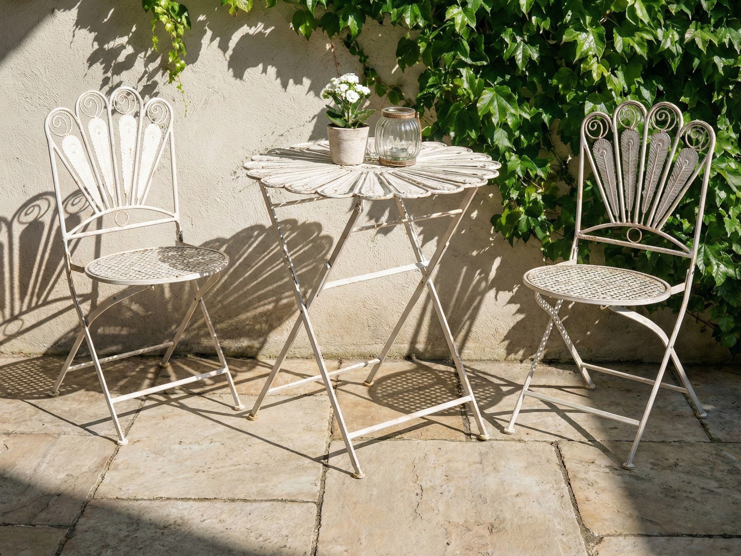 Bistro Set Folding PAVIA Metal Off-White