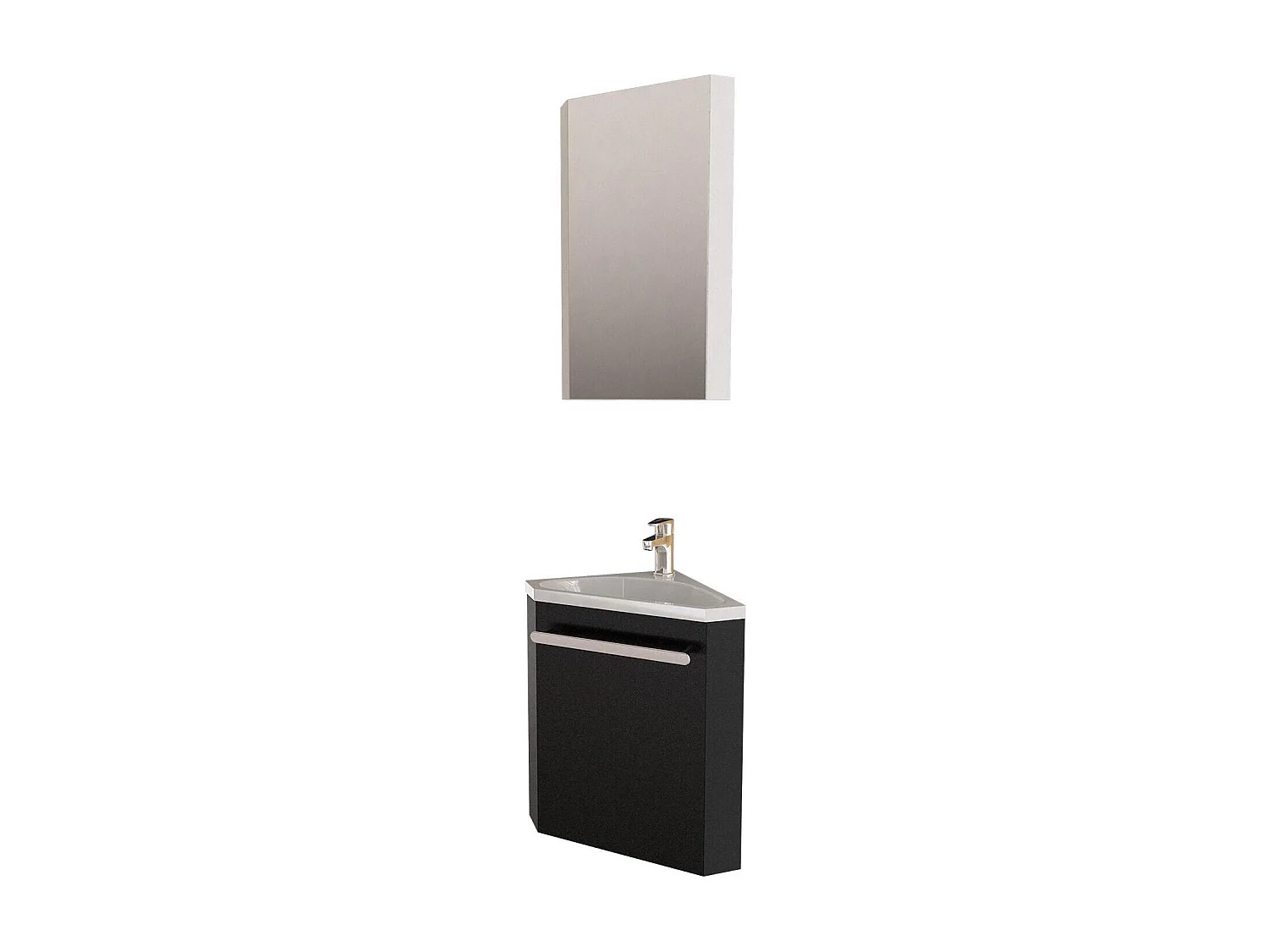Ensemble lave-mains angle suspendu SKINO avec robinet et armoire d'angle