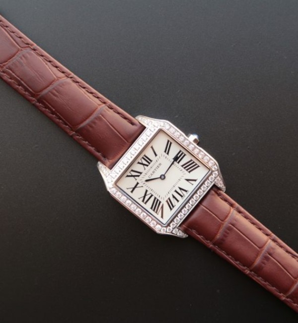 Replica Cartier Santos WH100651 Diamond SS White Dial Leather Strap A9015 - Top club