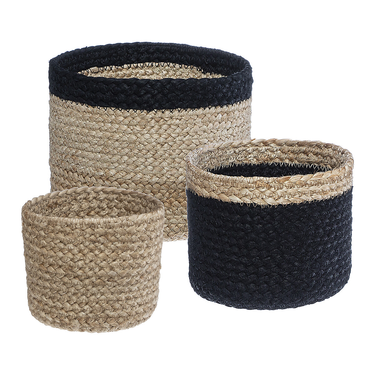 Set of 3 baskets, jute Black, D.11/16/19 cm