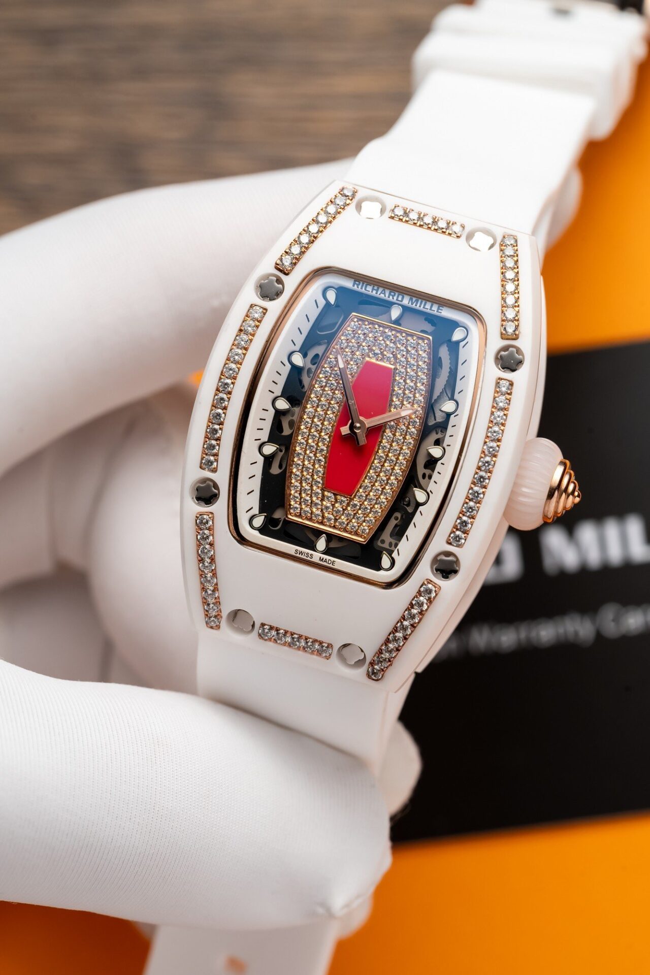 Richard Mille RM07-01 Replica Watch With Diamonds White Ceramic Case 36mm - Elite Watch Atelier