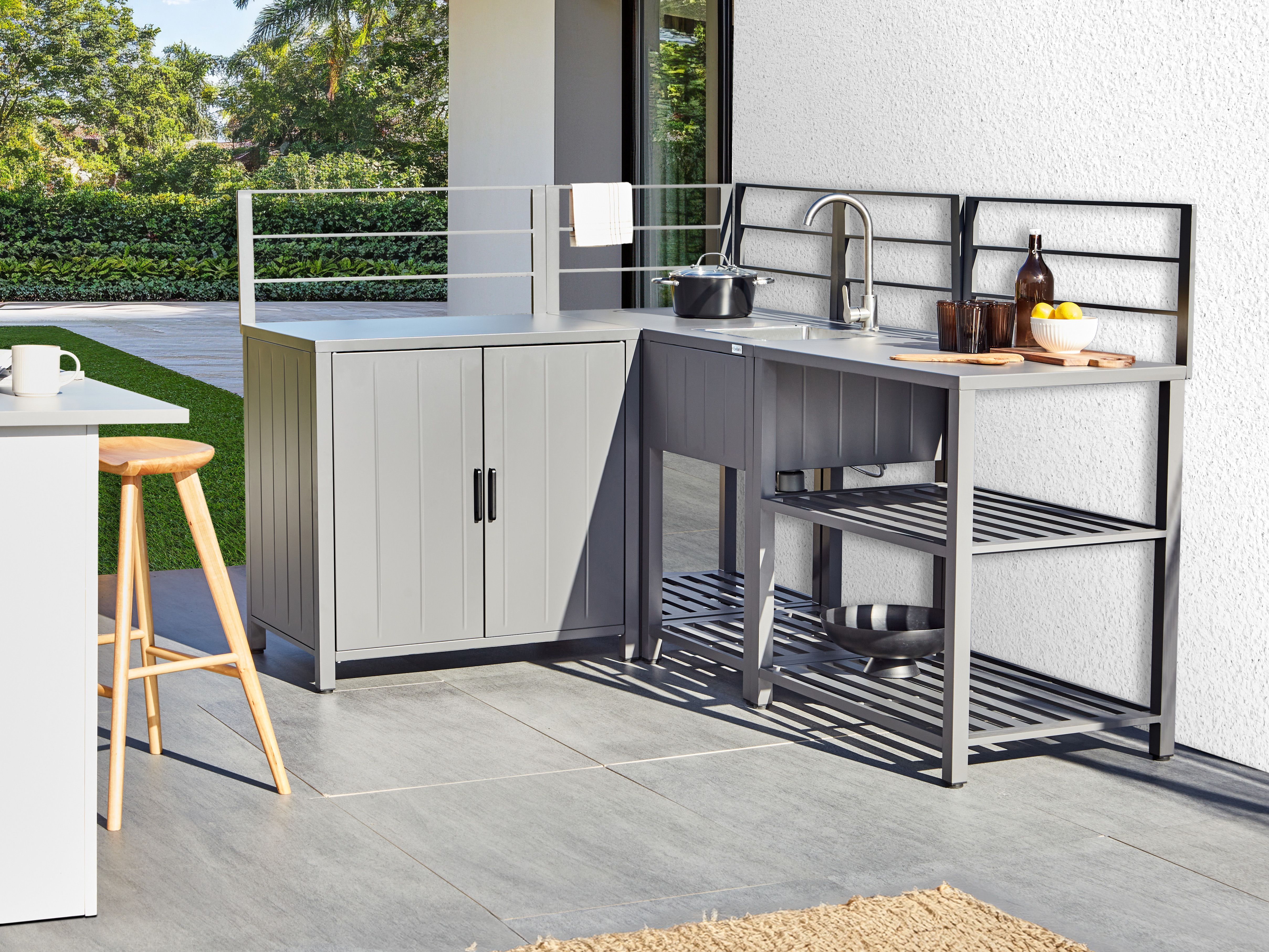 4 Piece Outdoor Kitchen Set with Sink VIGGIANO Metal Grey
