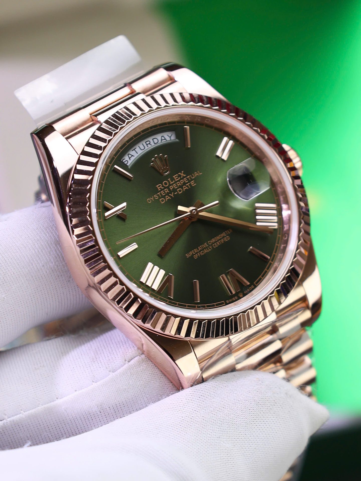Rolex Day-Date Green Dial Replica Watch Gold Wrapped Weight 186Gram QF 40mm - Top club